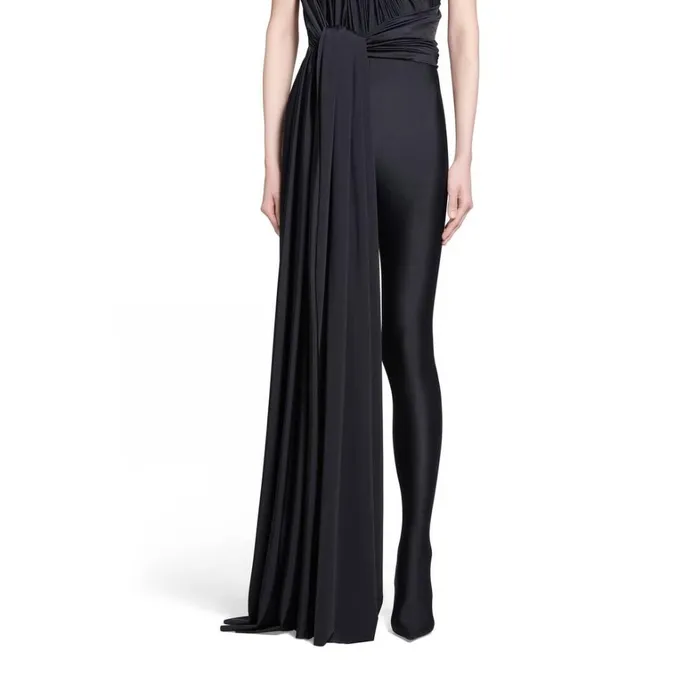 Women Trousers Balenciaga Draped Pantabodysuit In Black