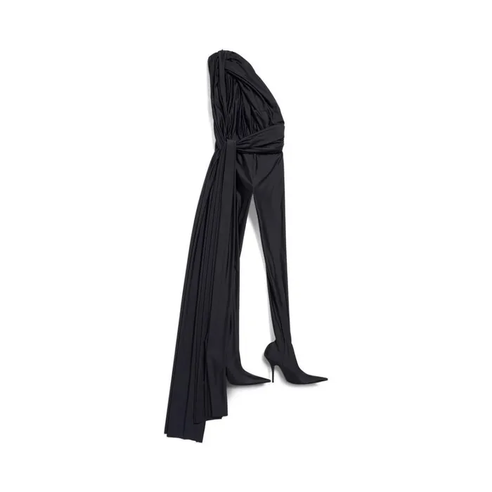Women Trousers Balenciaga Draped Pantabodysuit In Black