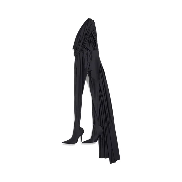Women Trousers Balenciaga Draped Pantabodysuit In Black