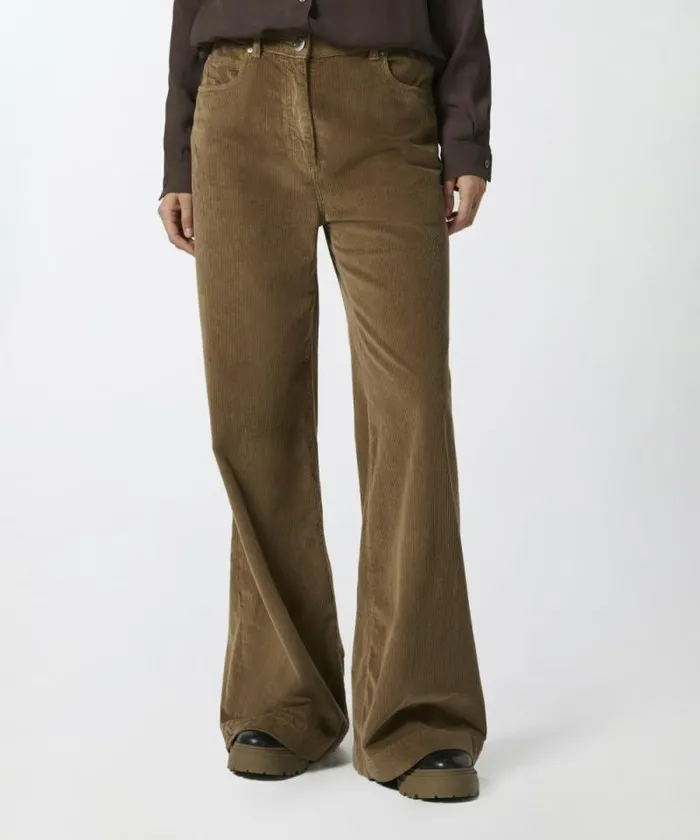 Women Trousers Pinko Corduroy Palazzo Trousers Elm Wood Brown