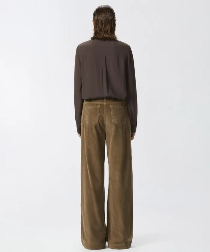 Women Trousers Pinko Corduroy Palazzo Trousers Elm Wood Brown