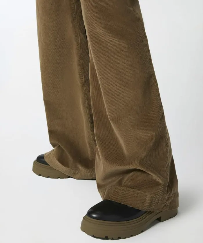 Women Trousers Pinko Corduroy Palazzo Trousers Elm Wood Brown