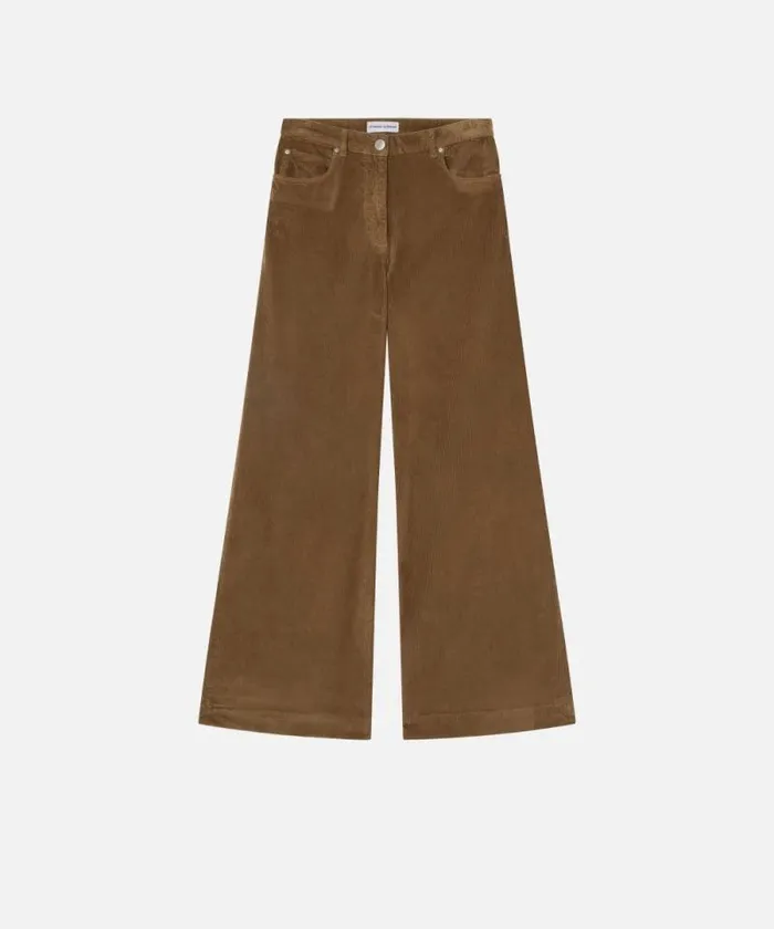 Women Trousers Pinko Corduroy Palazzo Trousers Elm Wood Brown