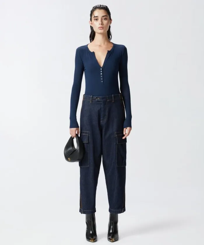 Women Trousers Pinko Dark Blue Cargo Jeans With Maxi Pockets Dark Navy Rinse Wash