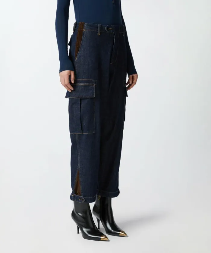 Women Trousers Pinko Dark Blue Cargo Jeans With Maxi Pockets Dark Navy Rinse Wash Women Trousers Pinko Dark Blue Cargo Jeans With Maxi Pockets Dark Navy Rinse Wash