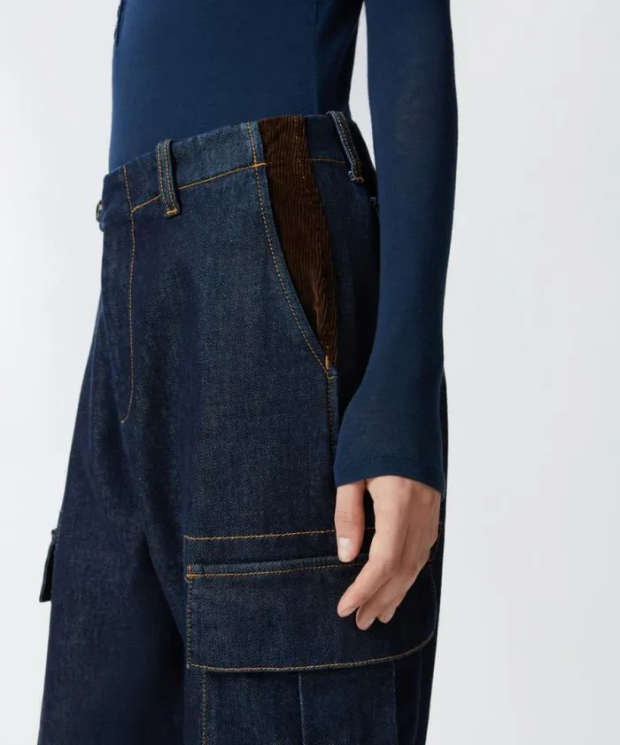 Women Trousers Pinko Dark Blue Cargo Jeans With Maxi Pockets Dark Navy Rinse Wash Women Trousers Pinko Dark Blue Cargo Jeans With Maxi Pockets Dark Navy Rinse Wash