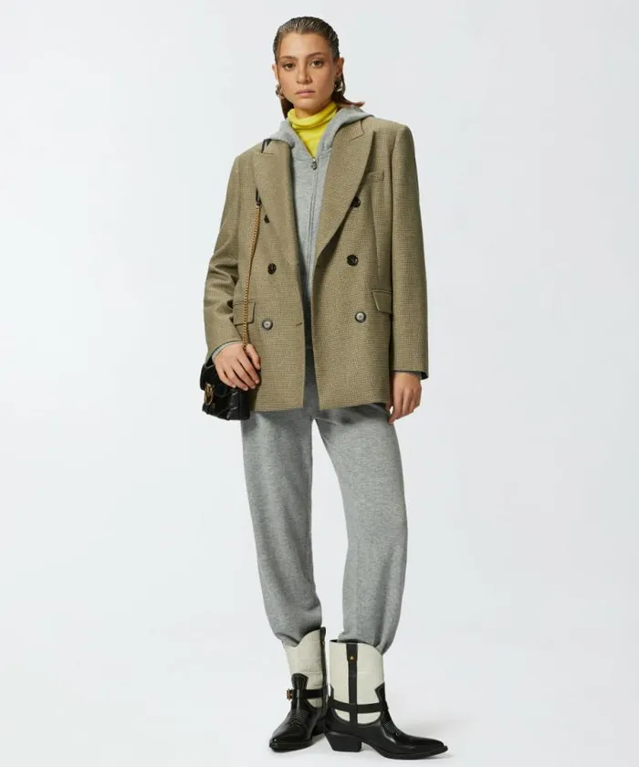 Women Trousers Pinko Knit Cashmereblend Joggers Metallic Silver