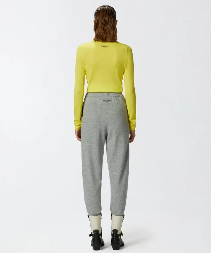 Women Trousers Pinko Knit Cashmereblend Joggers Metallic Silver Women Trousers Pinko Knit Cashmereblend Joggers Metallic Silver