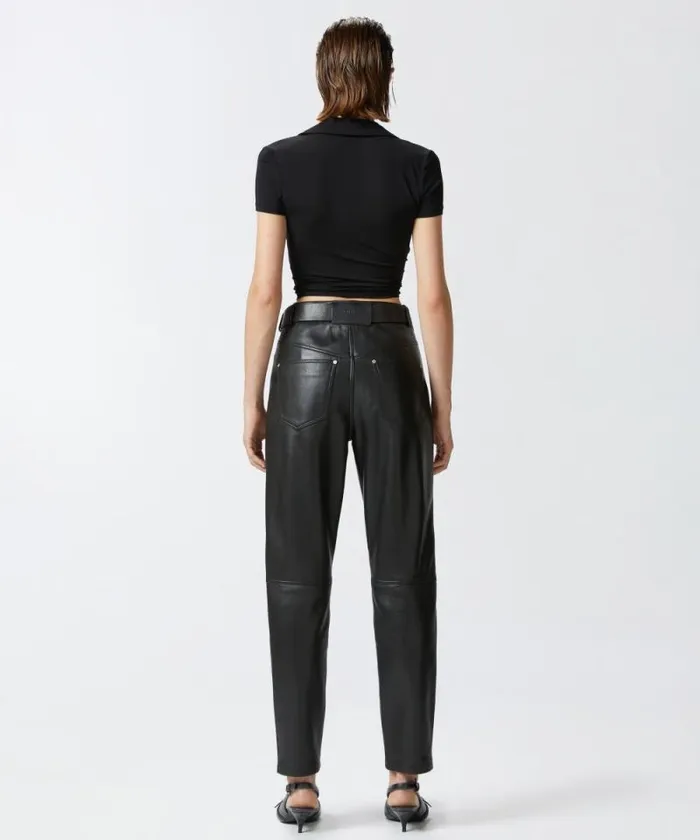 Women Trousers Pinko Nappa Leather Long Trousers With Belt Limo Black Women Trousers Pinko Nappa Leather Long Trousers With Belt Limo Black