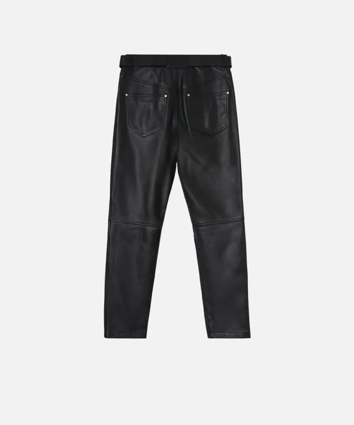 Women Trousers Pinko Nappa Leather Long Trousers With Belt Limo Black Women Trousers Pinko Nappa Leather Long Trousers With Belt Limo Black