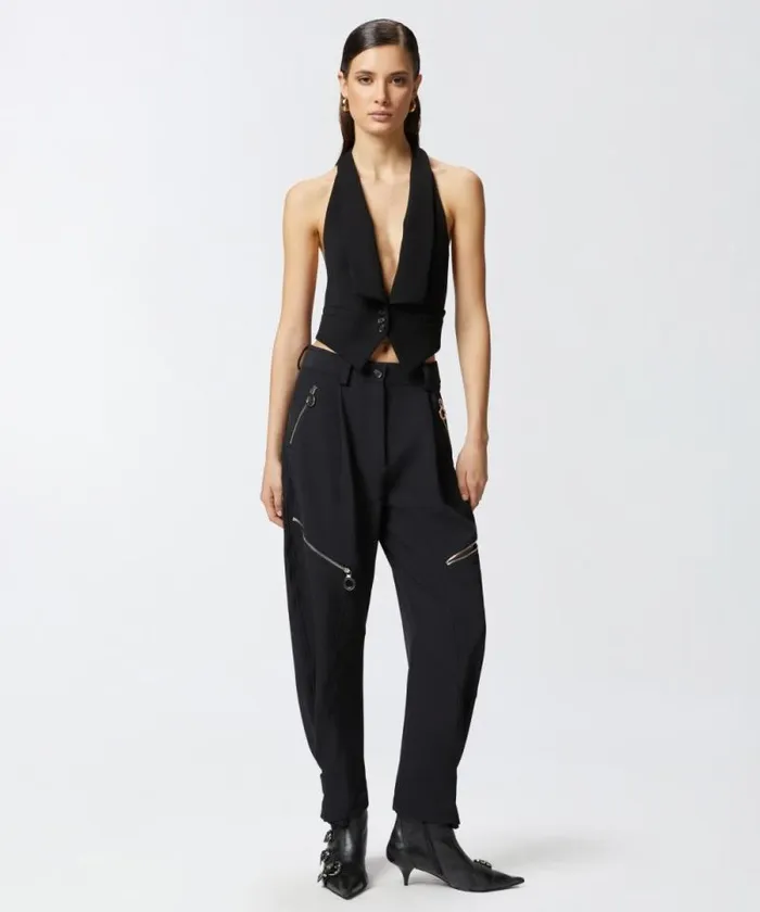 Women Trousers Pinko Technical Crepe PPants Trousers With Zip Limo Black