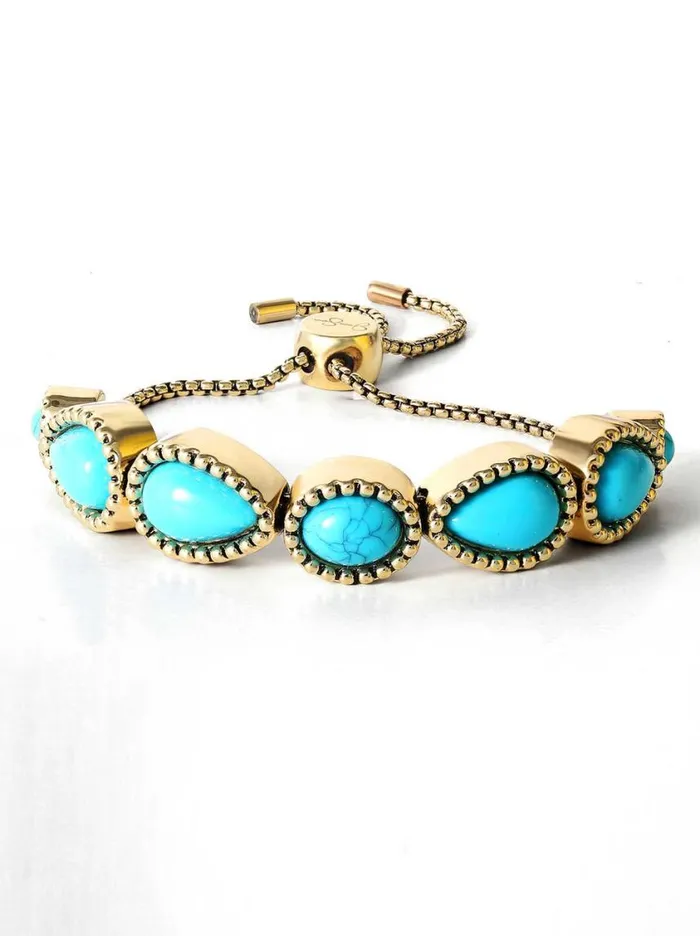 Women Turquoise Collection Jessica Simpson Turquoise Stone Slider Bracelet In Gold
