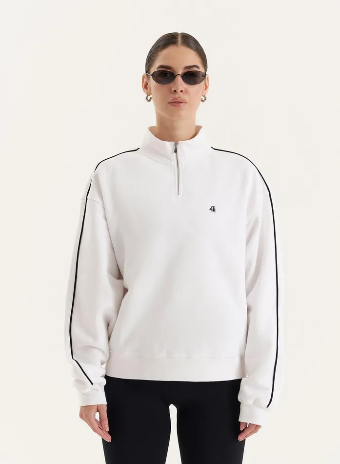Women White Branded Half Zip Cropped Sweatshirt Gilly 4th and Reckless Hoodies and Sweatshirts Women White Branded Half Zip Cropped Sweatshirt Gilly 4th and Reckless Hoodies and Sweatshirts