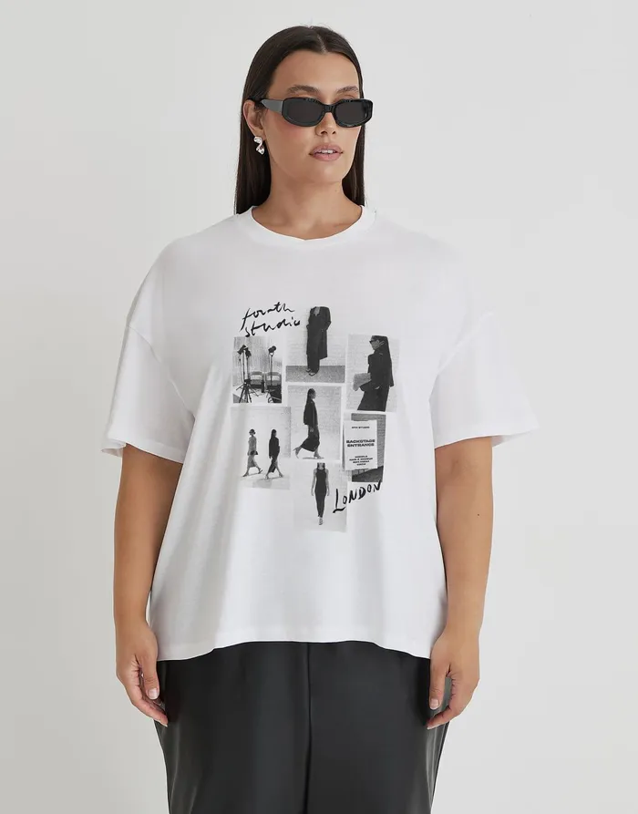 Women White Curve Catwalk Polaroid Graphic TShirt Bruni 4th and Reckless Plus Size Women White Curve Catwalk Polaroid Graphic TShirt Bruni 4th and Reckless Plus Size