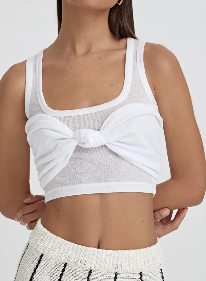 Women White Knot Front Crop Top Emi 4th and Reckless Tops