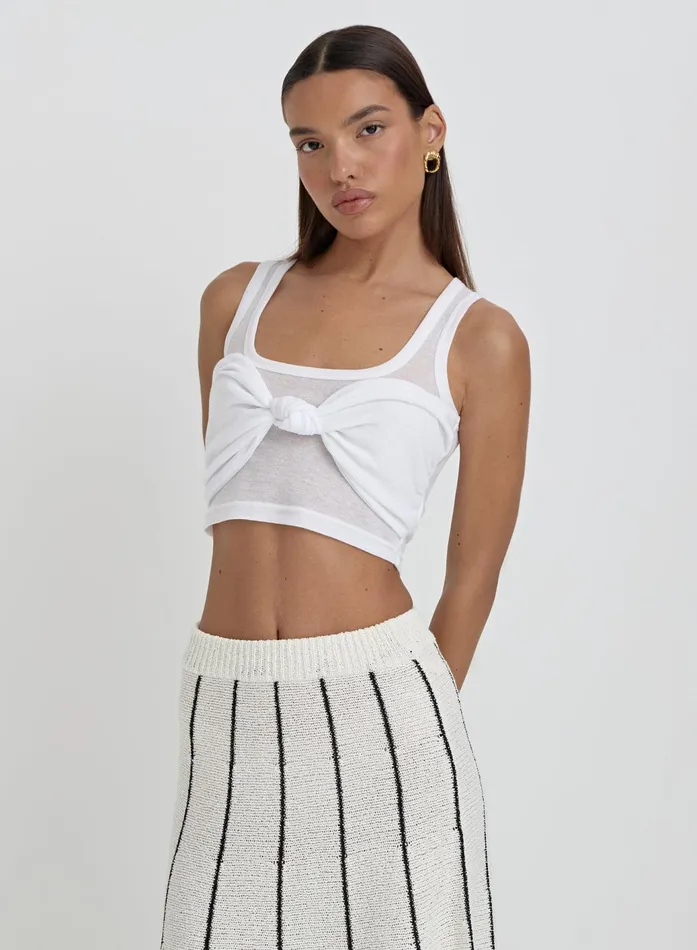 Women White Knot Front Crop Top Emi 4th and Reckless Tops