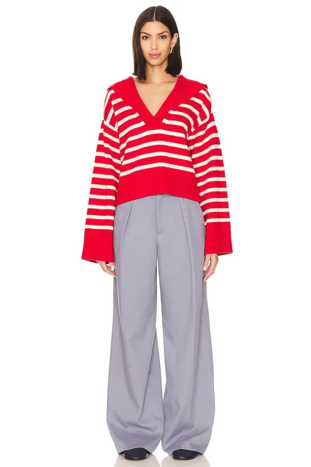 X Anja Dujakovi Niam Striped Sweater Ivory and Red Women Lovers and Friends Sweaters and Knits