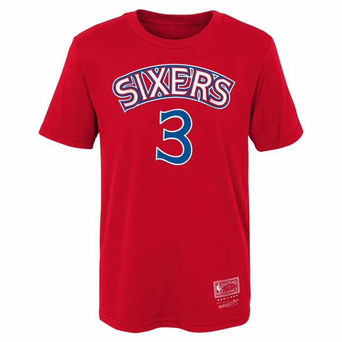 Youth Big Kids Mitchell and Ness Name and Number Tee Philadelphia 76ers Allen Iverson Youth Big Kids Mitchell and Ness Name and Number Tee Philadelphia 76ers Allen Iverson