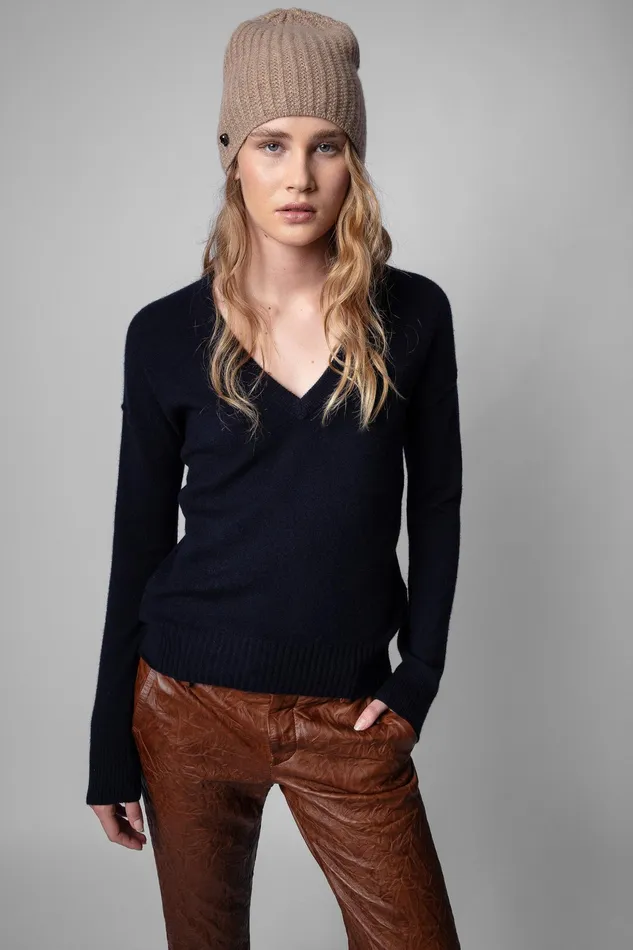 Zadig and Voltaire Sweaters and Knitwear VIVI C PATCH V NECK INK 8211 Women Zadig and Voltaire Sweaters and Knitwear VIVI C PATCH V NECK INK 8211 Women